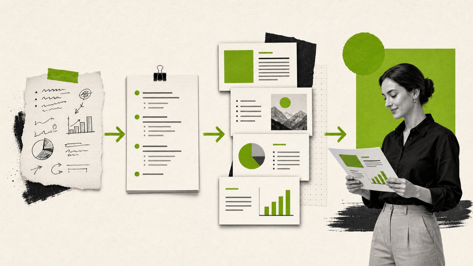 A workflow turning rough notes into a structured presentation