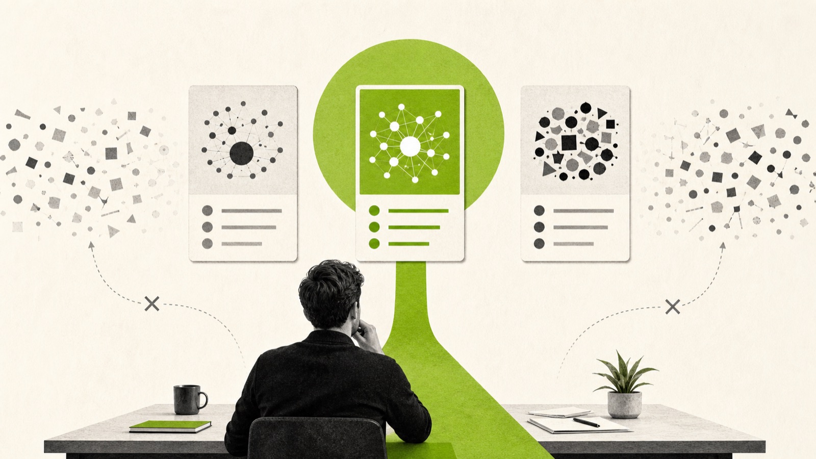 A decision-maker comparing three AI tools and selecting one clear path