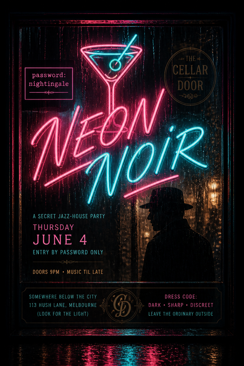 Example generated from “Design illustration · Neon Noir Speakeasy — API Models · CC BY 4.0”
