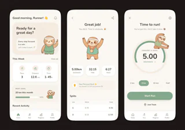 Example generated from “Pastel Running App UI with Sloth Mascot”