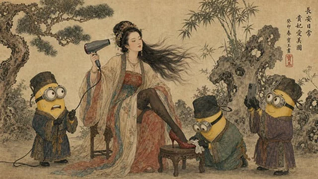 Example generated from “Tang Dynasty Queen & Minions Gongbi Painting”