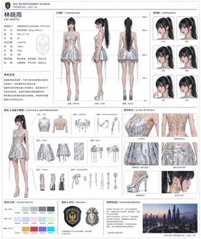 Example generated from “Official Style Character Concept Sheet Prompt”