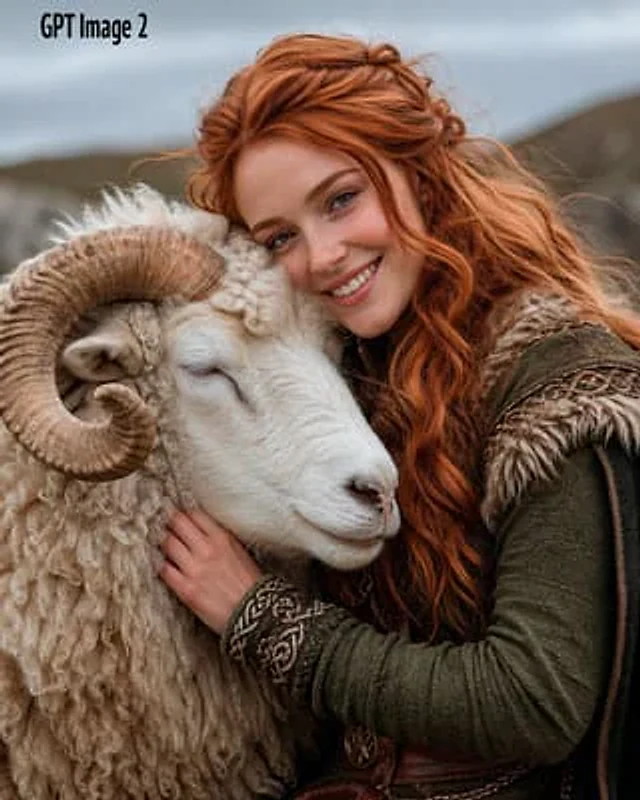 Example generated from “Fantasy Woman Hugging a White Ram”