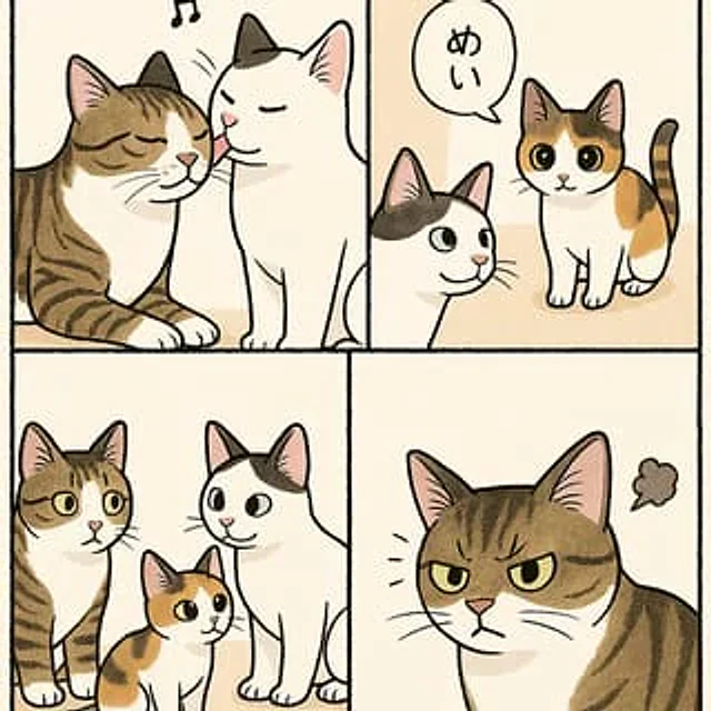 Example generated from “Cute Four-Panel Cat Jealousy Comic”