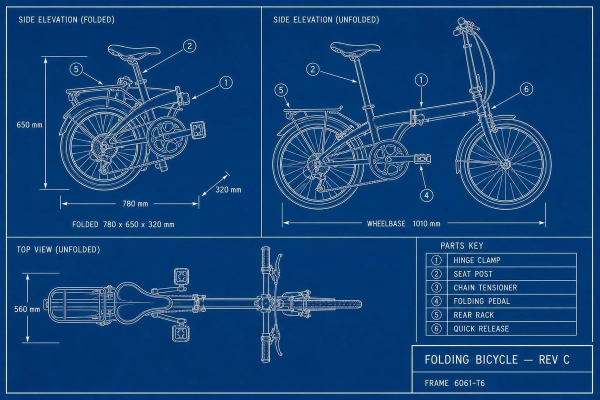 Example generated from “Technical Blueprint Of A Folding Bicycle”
