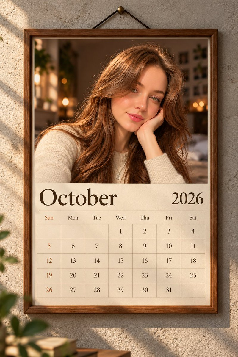 Example generated from “Realistic Wall Calendar with Portrait — Reference Image Required”