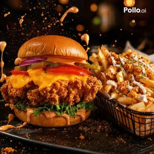 Example generated from “Cinematic Fried Chicken Burger Ad”