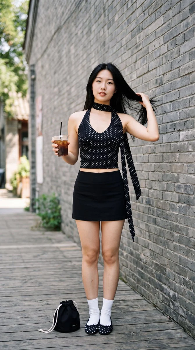 Polka-dot street-style portrait