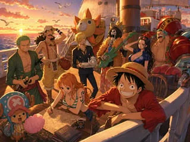 Example generated from “One Piece Straw Hat Crew at Sunset”