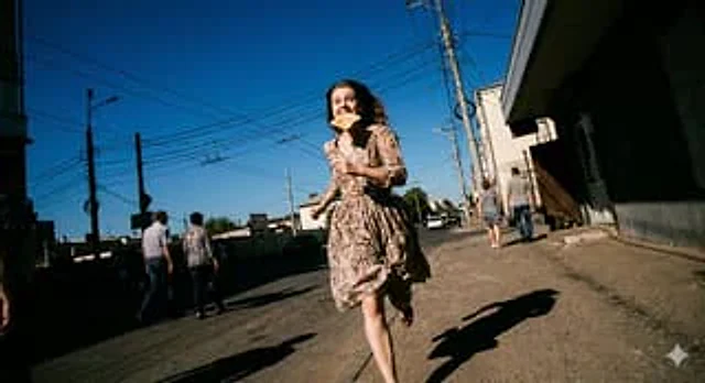 Example generated from “Low-Angle Running Woman Street Photo”