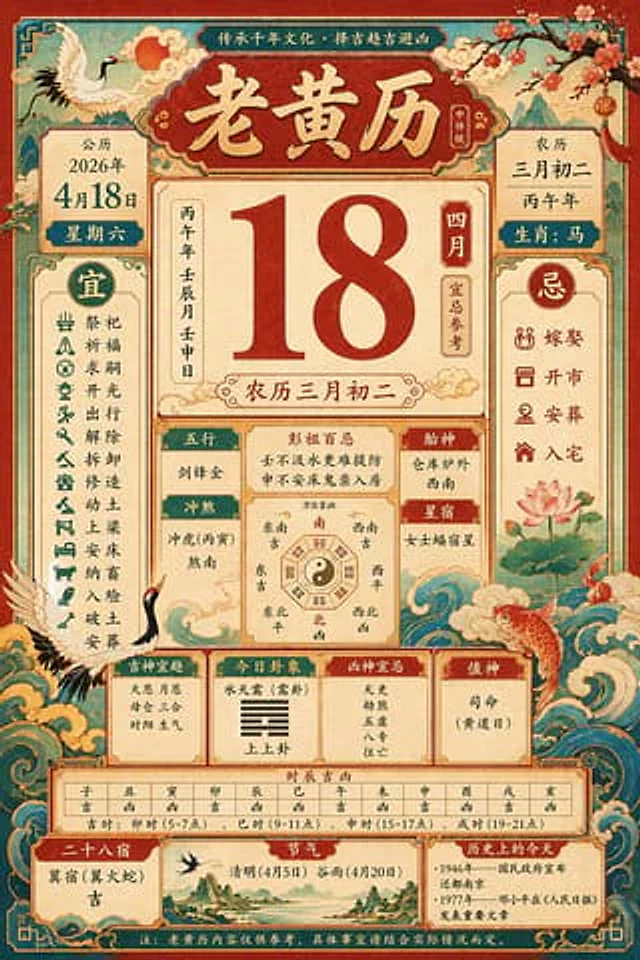 Example generated from “复古传统老黄历二零二六年四月十八”