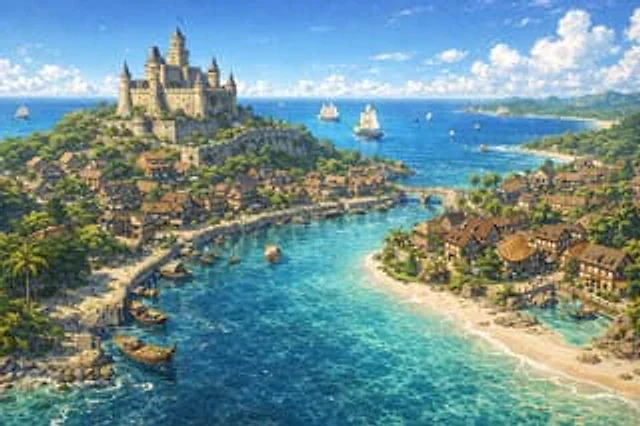 Example generated from “Fantasy Coastal City Landscape”