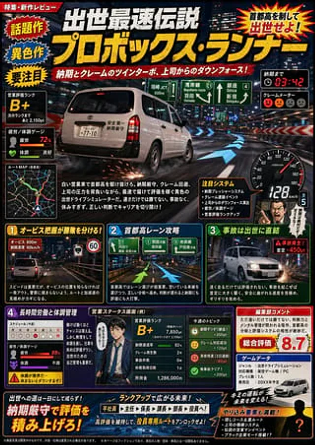 Example generated from “Fictional Japanese Driving Game Magazine Page”