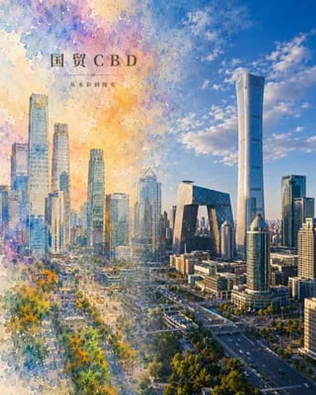 Example generated from “Watercolor to Reality Beijing CBD Poster”