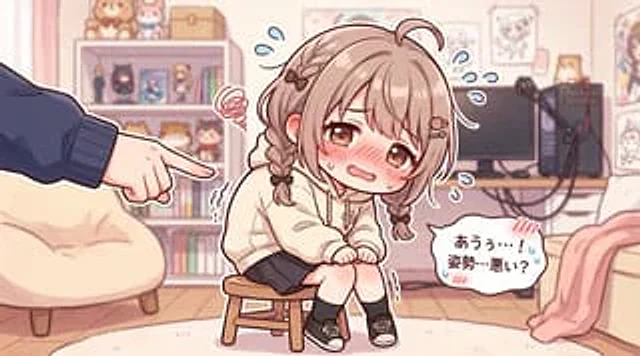 Example generated from “Embarrassed Anime Girl on Tiny Stool”