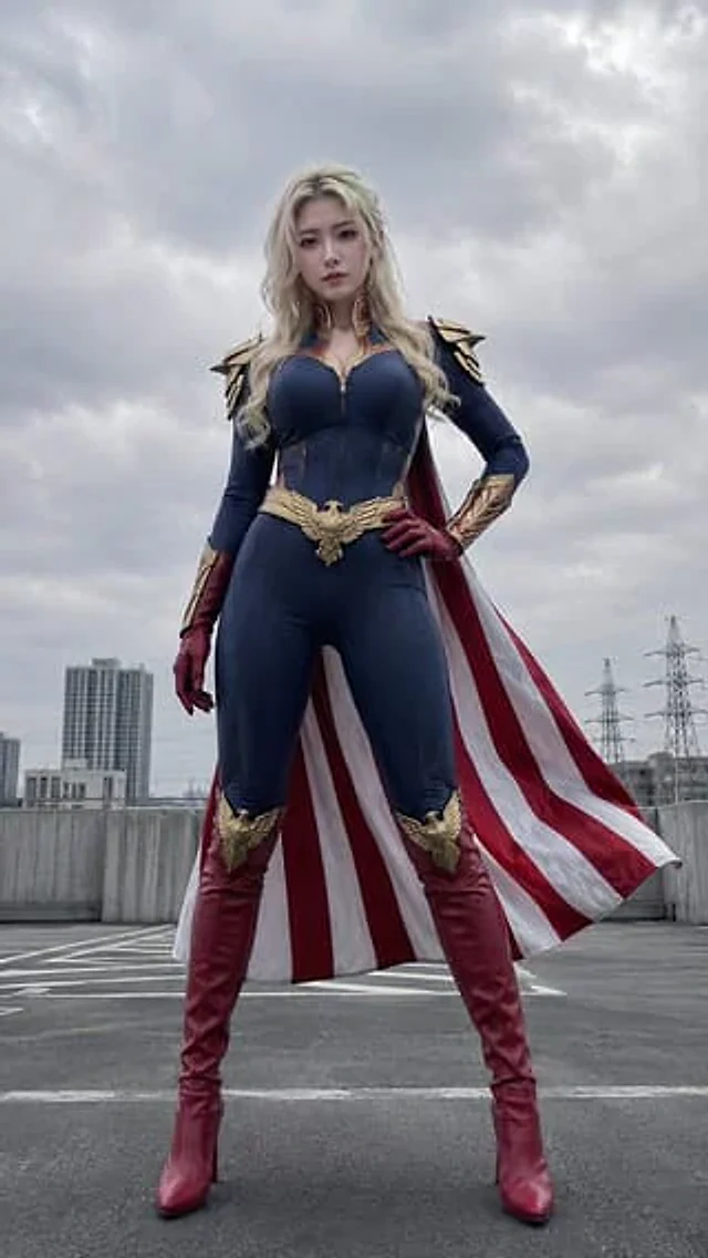 Example generated from “Female Superhero Urban Rooftop Portrait”