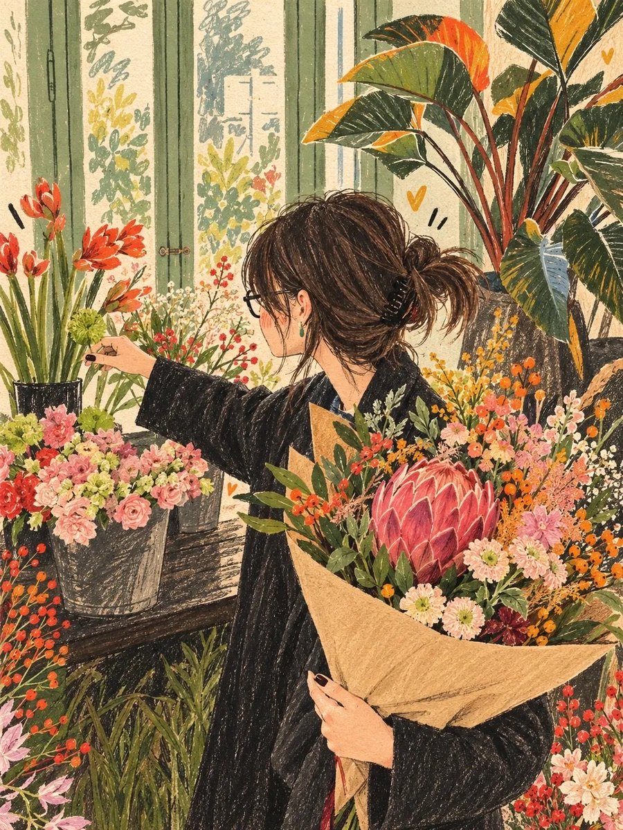 Example generated from “Flower Shop and Street Couple — Two-Scene Prompt Pack”