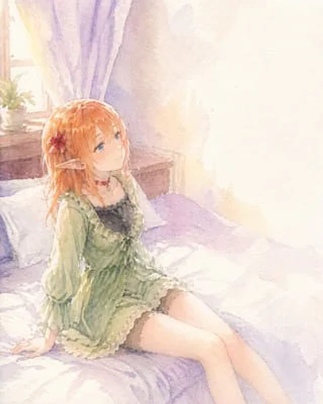 Example generated from “Watercolor Elf Girl on Sunlit Bed”