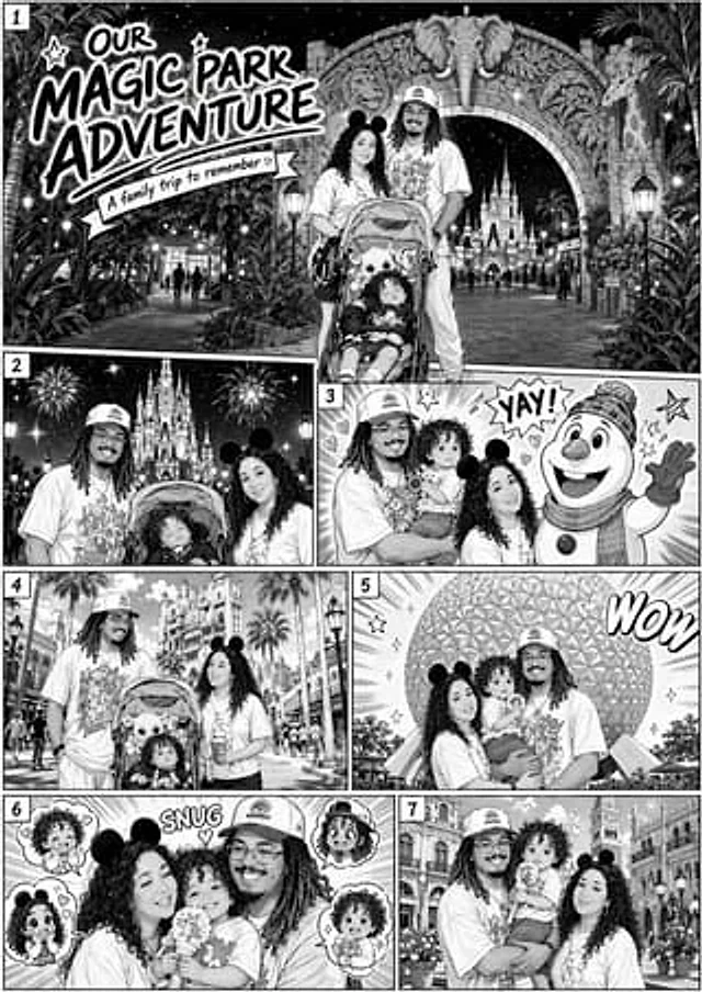 Example generated from “Manga Style Family Disney Trip”