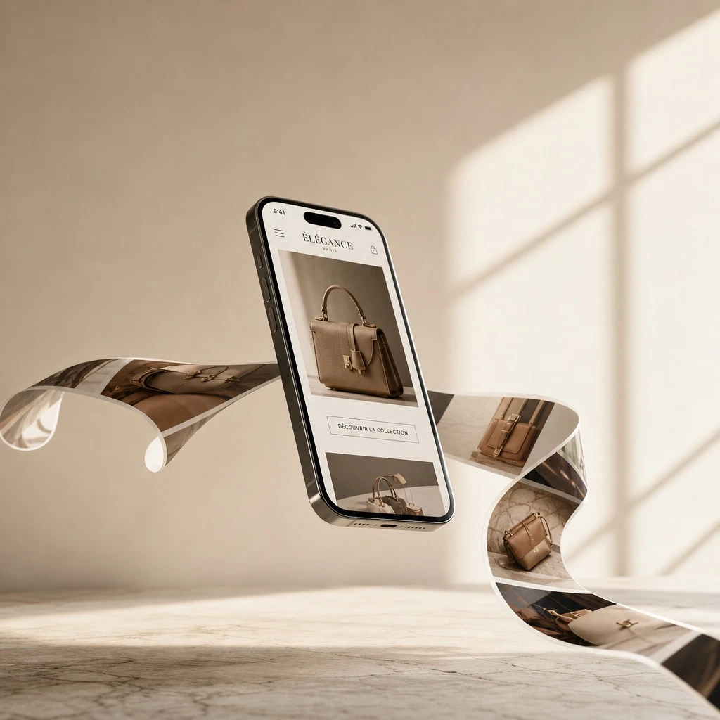 Floating Smartphone Photo Ribbon Mockup — ClawLabs AI · MIT