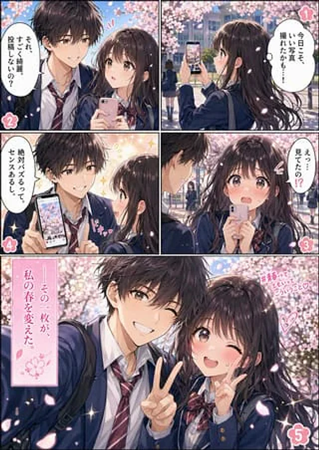 Example generated from “Spring School Romance Manga Page”