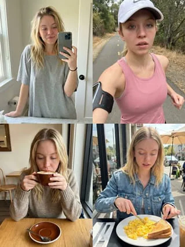 Example generated from “Sydney Sweeney Morning Routine 2x2 Grid Prompt”
