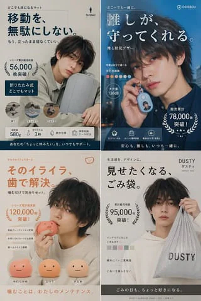 Example generated from “Japanese Ikemen Product Ad Grid”