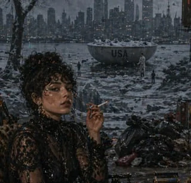 Example generated from “Dystopian Woman by Frozen Waterfront”