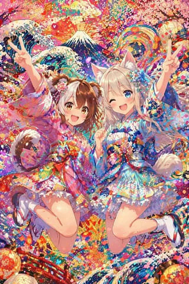 Example generated from “Colorful Kimono Kemonomimi Festival”