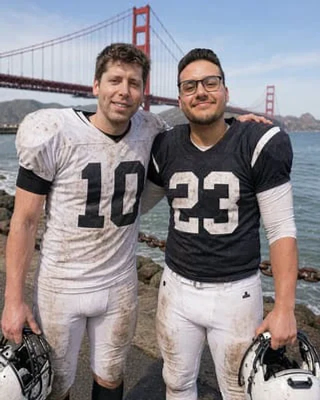 Example generated from “Football Teammates at Golden Gate Bridge”