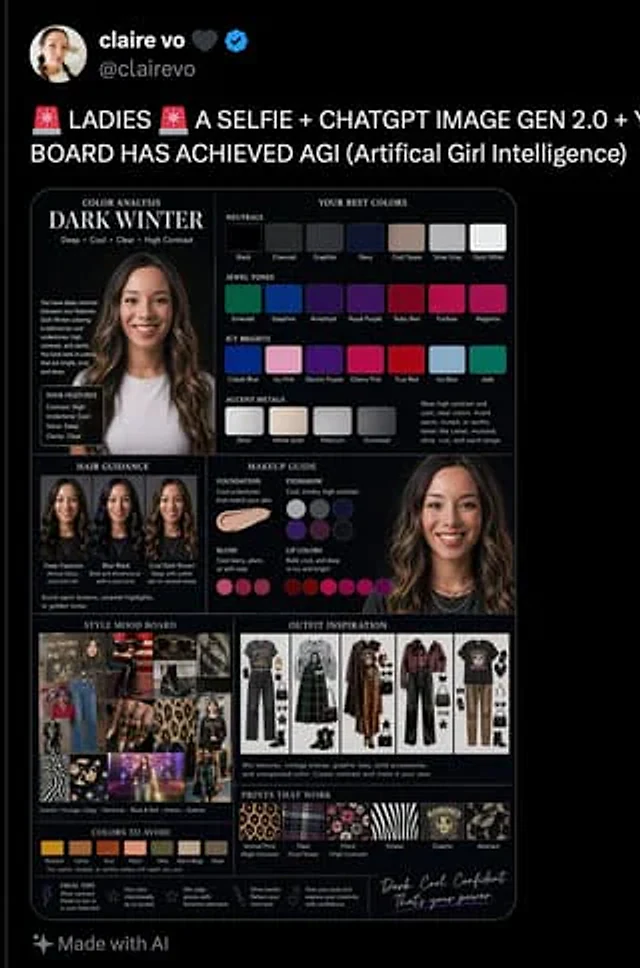 Example generated from “Dark Winter Color Analysis Tweet”