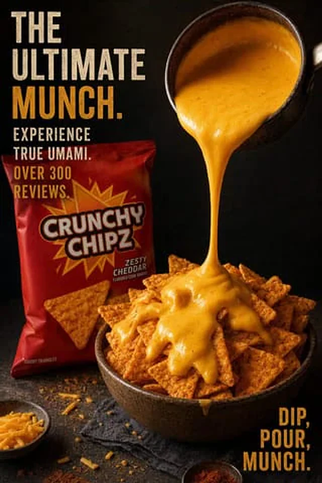 Example generated from “Cheesy Chips Snack Ad Poster”