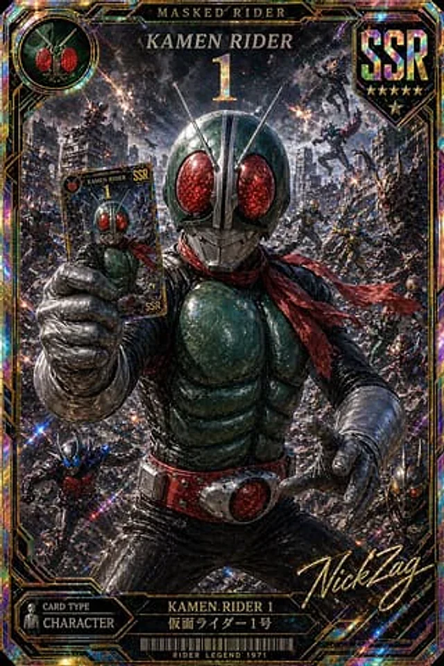 Example generated from “Holographic Kamen Rider SSR Card”