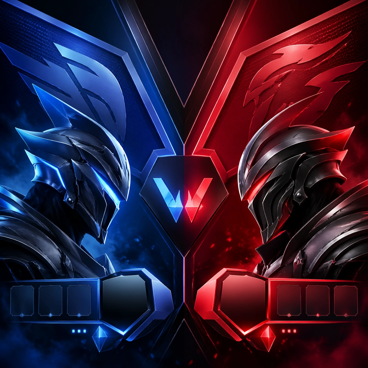 Red-and-Blue Esports Faceoff Layout — ChaosRealmsAI · MIT
