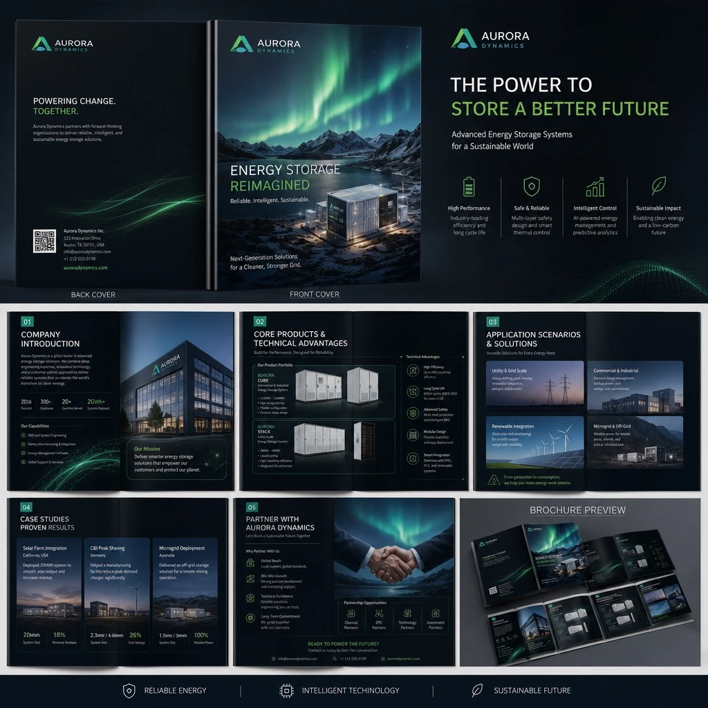 Fictional Energy-Storage Brochure Visual System — ClawLabs AI · MIT