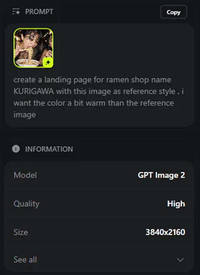 Example generated from “Ramen Shop Landing Page Design”