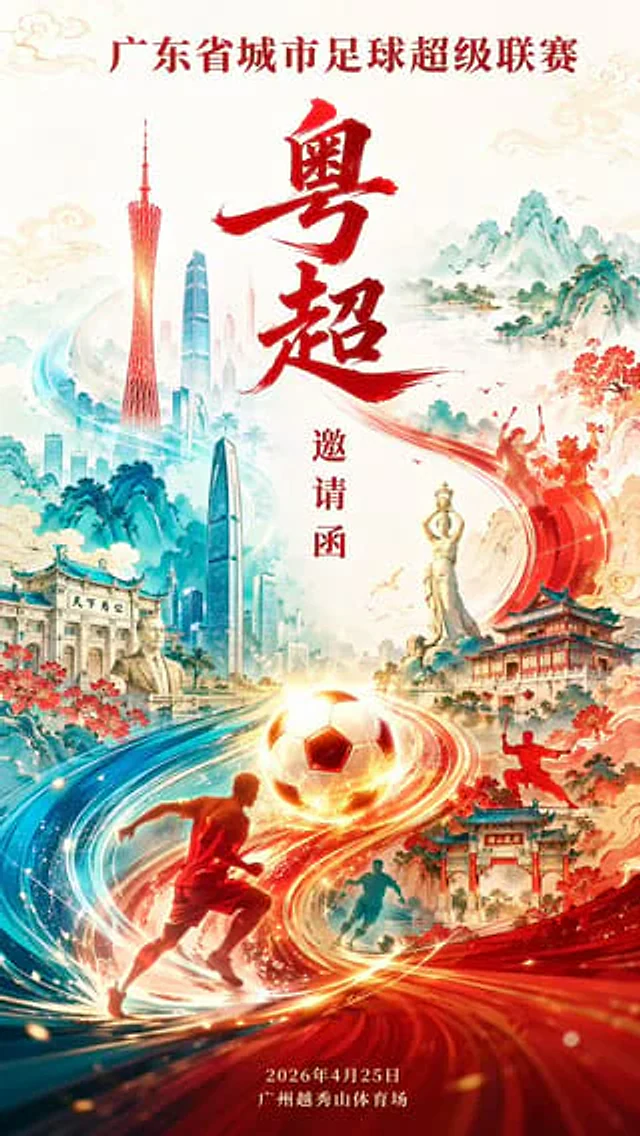Example generated from “粤超联赛国潮风邀请函海报”