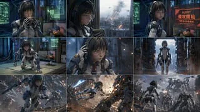 Example generated from “3x3 Sci-Fi Action Storyboard”