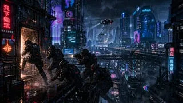 Example generated from “Cyberpunk Rooftop Breach Raid”