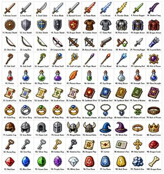 Example generated from “Retro RPG Item Grid Prompt”