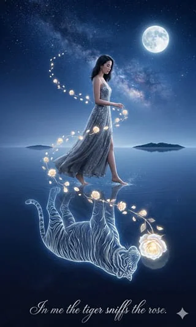 Example generated from “Moonlit Tiger and Rose Fantasy Poster”