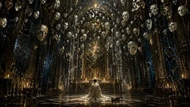 Example generated from “Surreal Gothic Hall with Floating Masks”