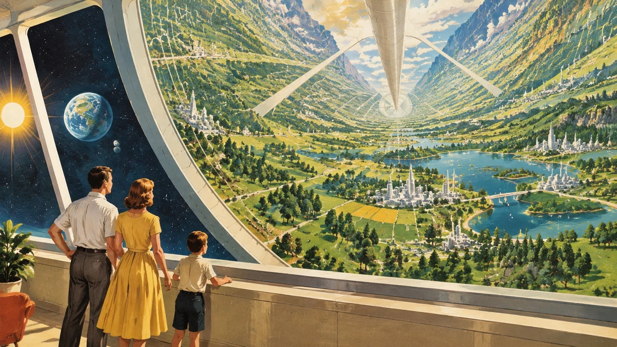 Example generated from “Orbital Colony Retrofuturism”