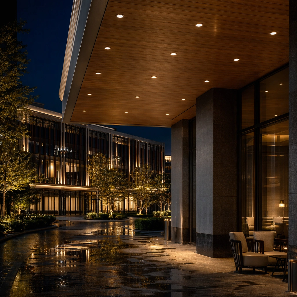 Night Architecture Canopy Lighting Detail — ChaosRealmsAI · MIT