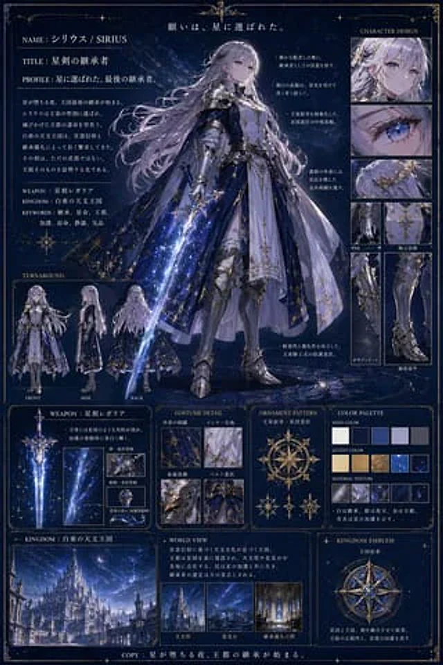 Example generated from “Fantasy Knight Concept Art Sheet”