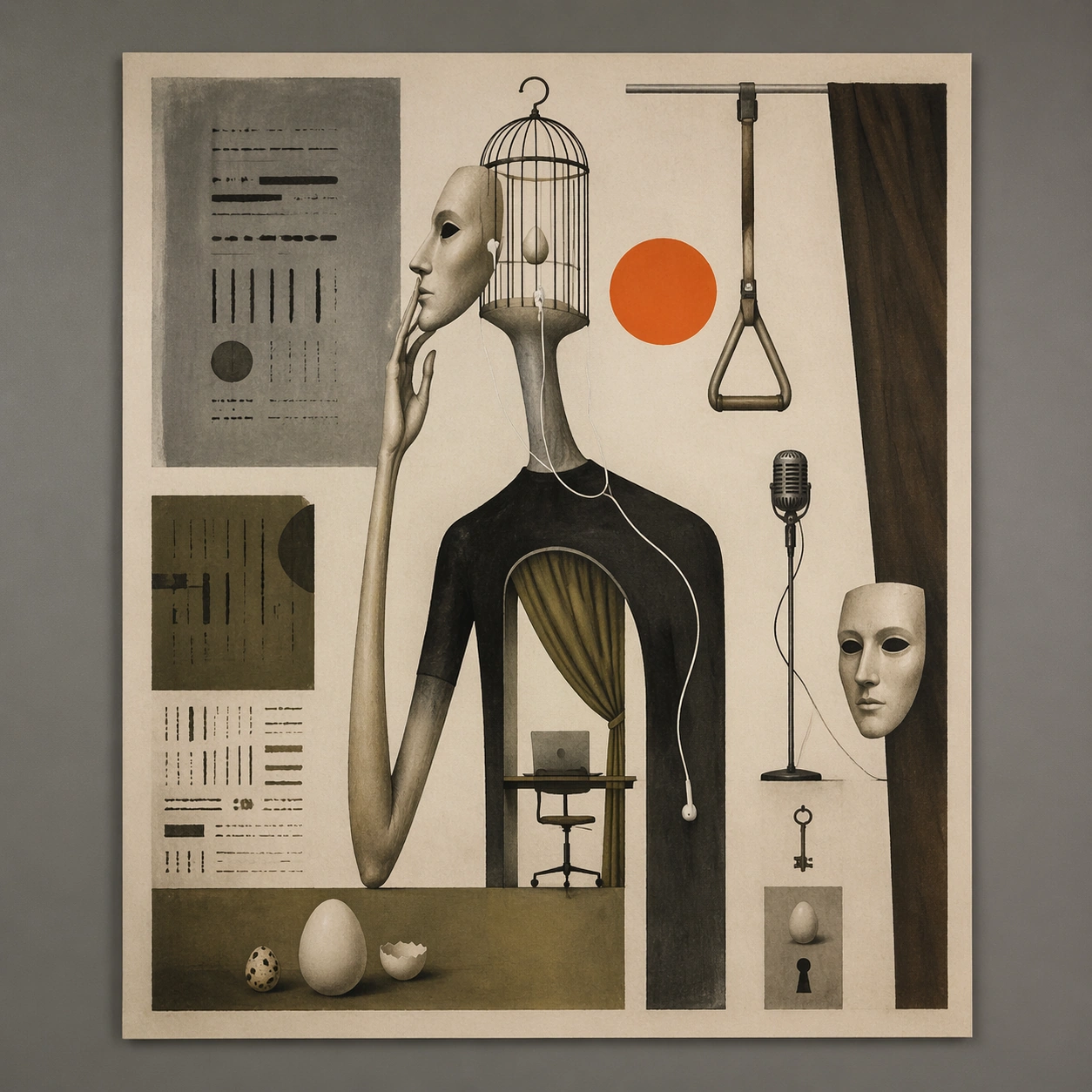 Surreal Remote-Work Theatre Poster Study — ChaosRealmsAI · MIT