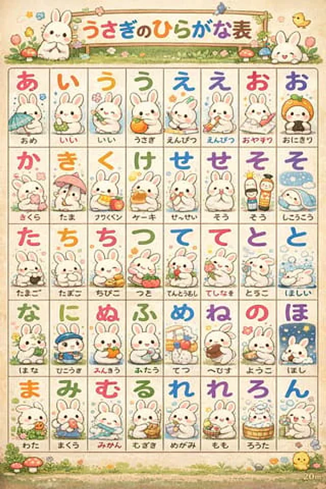 Example generated from “Cute Bunny Hiragana Poster”