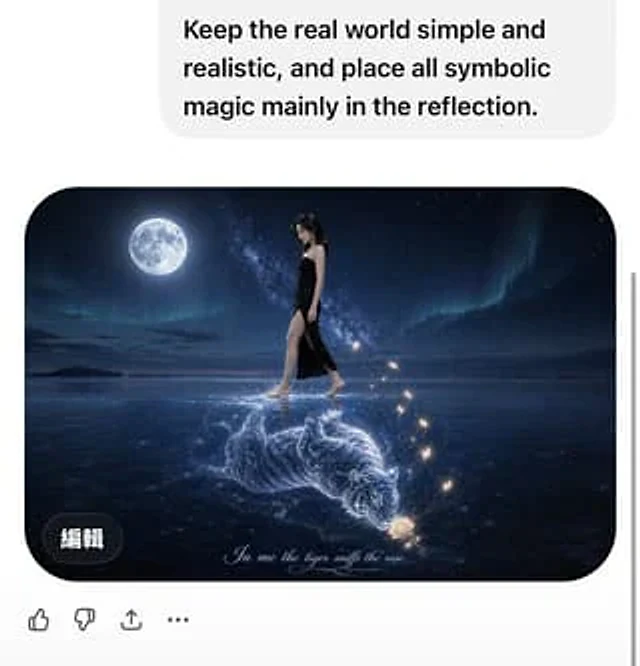 Example generated from “Moonlit Woman and Tiger Reflection”