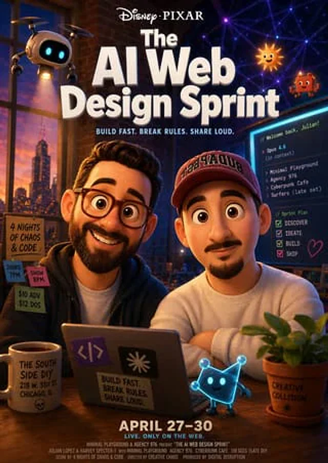 Example generated from “Pixar-Style AI Web Design Sprint Poster”