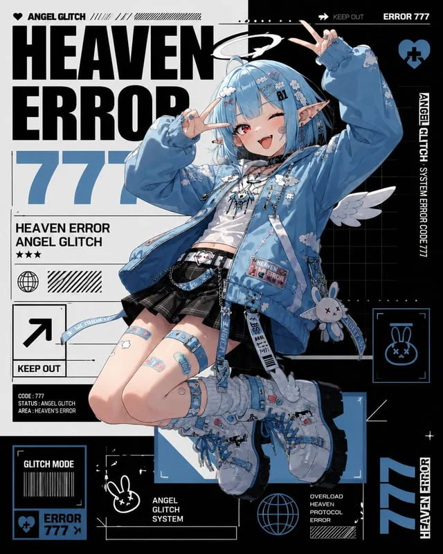 Example generated from “Heaven Error Angel Glitch Poster”